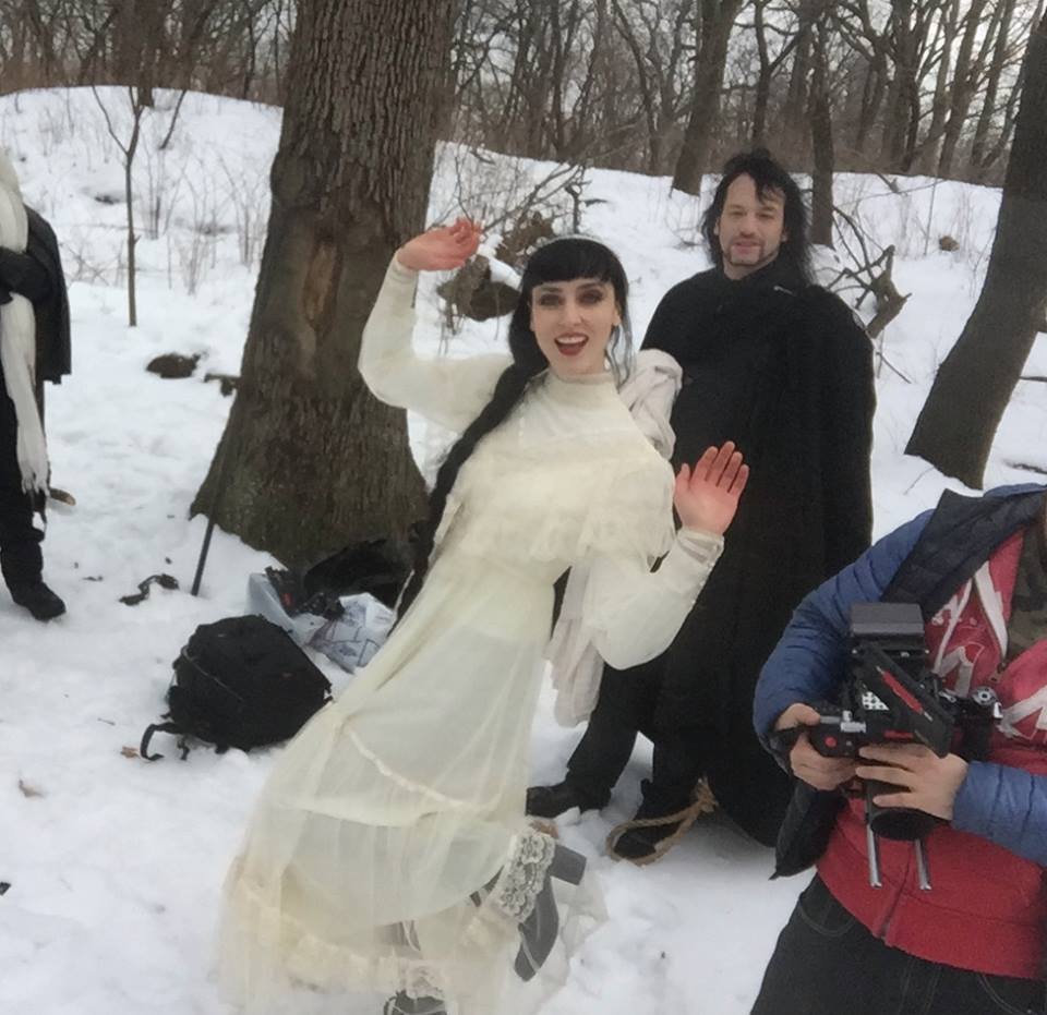 Kimberly and Junior on "Afflicted" video set - trying not to freeze! Photo by: Moniere Noor