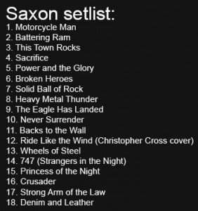 Saxon Set List